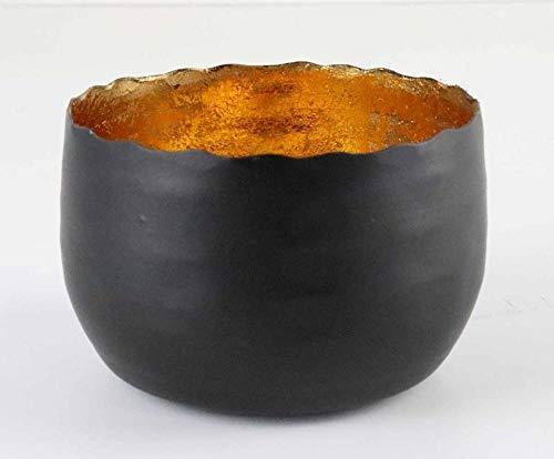 terracotta24 Teelichthalter aus Metall Farbe Matt schwarz, Innen mit Gold Folie ausgekleidet, standfest und sehr stabil, stimmungsvoll