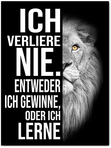 wandmotiv24 Leinwandbild Löwen, Hochformat, Löwe, ich verliere nie, Schwarz M0194