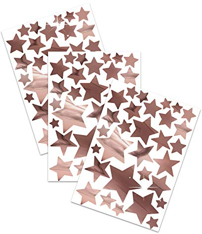 yabaduu 100 Metallic Sterne zum Aufkleben 3-9cm Ø Chrom Sticker Deko Aufkleber Klebeaufkleber zum Basteln und Dekorieren Wandaufkleber Wandtattoo Y052 (Chrom Rosegold, Sterne)