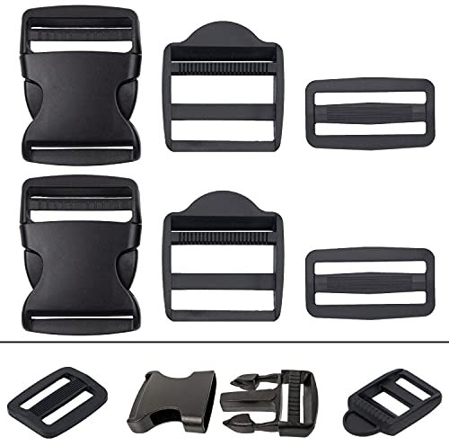 Steckschnalle, Stegschnalle und Leiterschnalle Set, 6 Pack, für 50 mm breite Gurtbänder, je 2 x 50 mm Schnalle, in Schwarz, Gürtelschnalle mit doppelseitigem Klickverschluss, Klemmschnalle Gurt Band