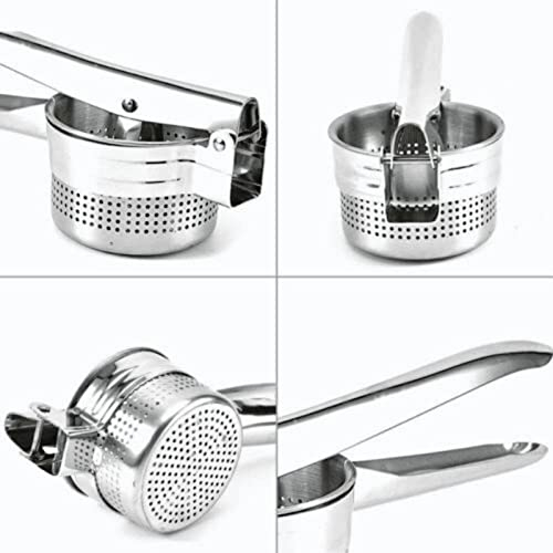 Potato Ricer Masher Stainless Steel-Metal Fruit Puree Vegetable Press-Ideal for Mashed Potatoes, Fishcake &, Rosti-for Smooth & Tasty Mash Commercial & Home Use-Bowl Diameter 9cm Handle Length 26.5cm