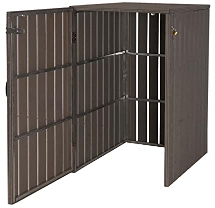 XL 1er-/2er-WPC-Mülltonnenverkleidung HWC-J28, Mülltonnenbox, Metall Holzoptik, erweiterbar - grau