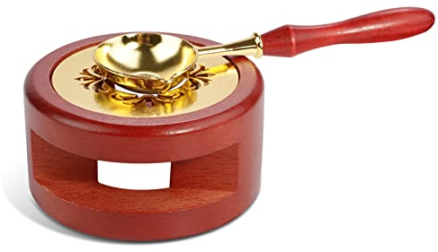 Wax Seal Kit, Wax Seal Warmer Melting Spoon Kit with Wooden Handle, Wax Sticks Wax Beads Sealing Furnace Stove Pot Tool with Melting Spoon for Wedding Wax Envelope Wax Sealing Stamp, Rosewood