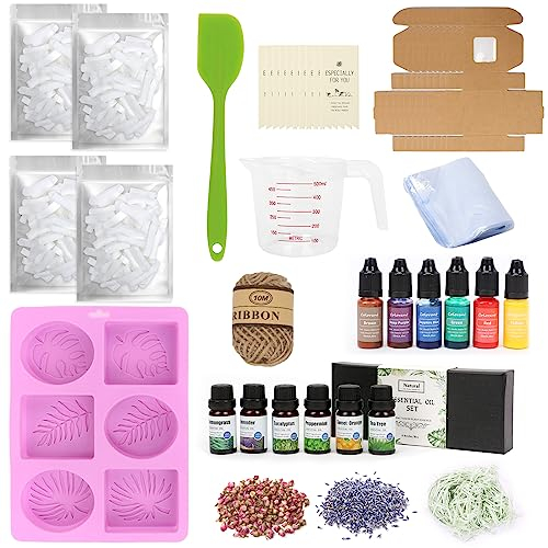 OSTWOLKE DIY Seife Selber Machen Set Erwachsene, Seifen Selber Machen Set, Seifen Silikonform Set mit Seifenbasis, DIY Seife Set mit 6 ätherische Ole & 6 Acrylfarbe usw. für die Seifenherstellung
