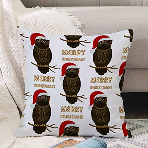 Kissenbezug 45x45 cm,Weihnachtseule mit Sankt-Hut-Muster,Outdoor Kissen Kissenbezüge Kissenhülle Sofa Kissen dekokissen Zierkissen für Wohnzimmer Garten deko draußen