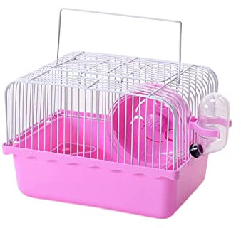 MagiDeal Cage pour Hamster Petite avec Accessoires avec Roue de Course Hamster Jouets Cage de Transport Transporteur Portable pour Gerbille Habitat Maison, Rose