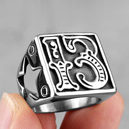 XJruixi Lucky Number 13 Star Retro Stainless Steel Mens Rings Punk Hip Hop for Male Boyfriend Biker Jewelry Creativity Gift Wholesale