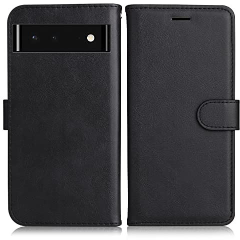 DENDICO Coque pour Google Pixel 6, PU en Cuir Coque Portefeuille Étui Housse, Design Classique TPU Coque pour Google Pixel 6, Noir