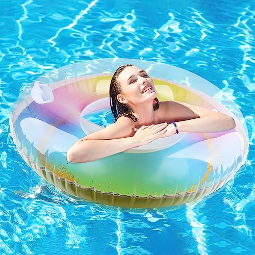 Aufblasbarer Schwimmring Hillylolly Schwimmreifen groß, Schwimmring Glitzer Schwimmring Regenbogen, Schwimmring Erwachsene und Kinder Glitzer, Wasserspielzeug für Pool und Strand Party-100cm