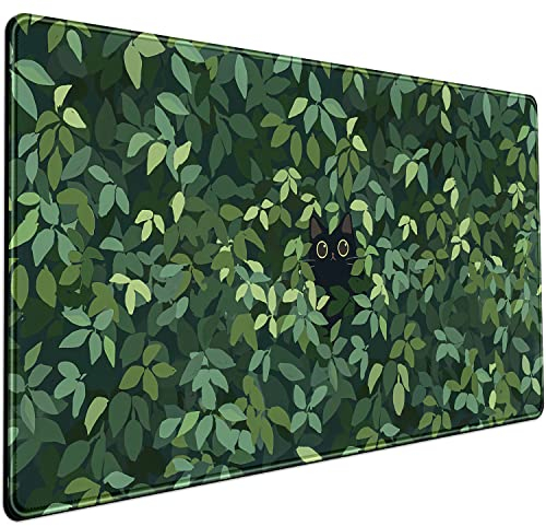 Niedliches Katzen-Mauspad, Kawaii, Grün, Schreibtischdekoration, Großes Gaming-Mauspad für Computer, Büro, Tastatur, Laptop, Anime-Design, XL (80 x 40 cm)