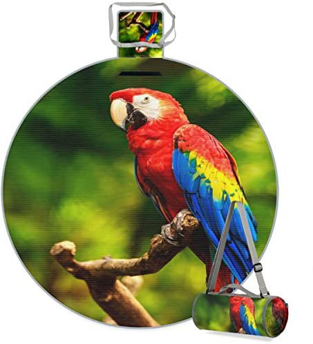 TropicalLife Bunte Papageien-Picknickdecke, rund, Vögel, Papageien, wasserdicht, faltbar, für drinnen und draußen, für Strand, Camping, Park, Familientreffen, Aktivitäten