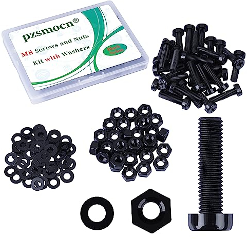 Pzsmocn 90 Pezzi/30 Set M8*30 mm Viti a Testa Tonda con Croce in Nylon Nera in Plastica Dadi Esagonali con Rondelle Isolanti, Dimensioni Standard, per Fai da Te e Assemblaggio Elettronico.