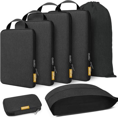 Koffer Organizer Set mit Kompression [7-teilig] - SOLEDI Packing Cubes Mehr Platz Sparen - Travel Organizer für Koffer und Rucksack - Extra Leichte Kleidertaschen, Reise Organizer, Packwürfel