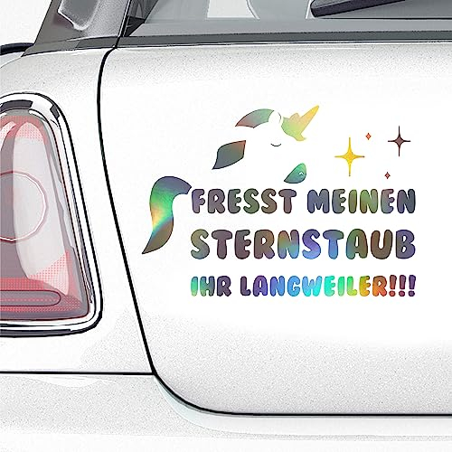 KLEBEKÖNIG Einhorn Aufkleber Fresst Meinen Sternenstaub 20x14 cm Sticker für Auto Dekor Unicorn Vinyl Autoaufkleber