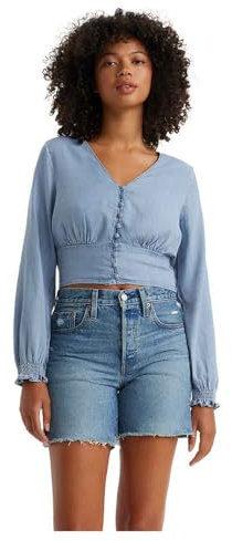 LEVIS Women's Tamara LS Blouse MED Indigo-Worn IN, HIP to BE Square 4, XS