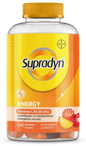 Supradyn Energy Multivitaminico Caramelle, Integratore Multivitaminico Completo, con Vitamine A, B, C, D, E e Coenzima Q10, 140 Caramelle Gommose Multivitaminiche Gusto Ciliegia, Lampone e Arancia