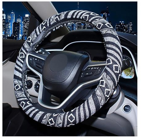 JNNJ Ethnischer Stil Grob Flachs Tuch Auto Lenkradhüllen, Schweiß Absorption Auto Lenkradhülle, Universelle Lenkrad Abdeckung Für Autos, Transporter, Lastwagen(E-Modell)