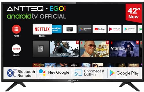 Antteq AG42F3 Smart TV 42 Zoll(Fernseher 106cm) Andriod TV LED, Dolby Audio,Google Assistance,Bluetooth Triple Tuner(DVB-C/S2/-T2),Google Play Store((DAZN/Disney+/Netflix/Prime Video),WiFi