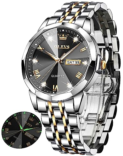 OLEVS Uhr Herren Luxus Diamant Edelstahl Wasserdicht Analog Datumsanzeige Business Original Schwarz Armbanduhr Herren