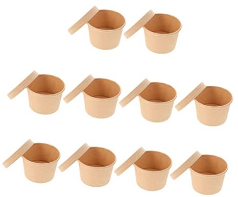 Didiseaon 10 Vasos de Papel Kraft para Postre y Helado, con Tapas, 8 oz, Clásico, Redondo, Desechable, Fiesta de Cumpleaños