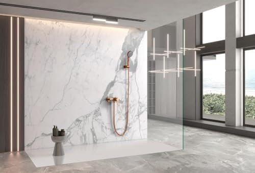 Mitigeur de douche avec poignée et flexible en laiton - Ensemble de robinet mitigeur de douche à main kit de salle de bain (or rose brossé)