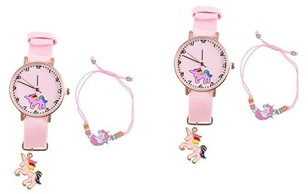 SAFIGLE 4stücke Einhorn Uhr Und Armband Set Für Mädchen Handgelenkaccessoires Mit Verstellbarem Armband Und Süßem Einhorn-Design Für Und Anlässe