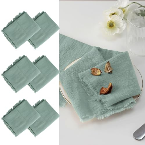 LALAGO 6 Stück Servietten Stoff, 45x45cm Stoffservietten aus Leinen, Grün Leinenservietten Tischservietten mit Quasten für Tischdekoration für die sakramentale Taufe