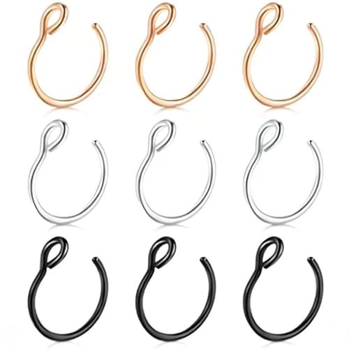 RDNKVB 9 PCS Bijou de Corps Faux Piercing Septum No Piercing Anneau à Nez Acier Inoxydable Anneaux Nez Piercing Faux
