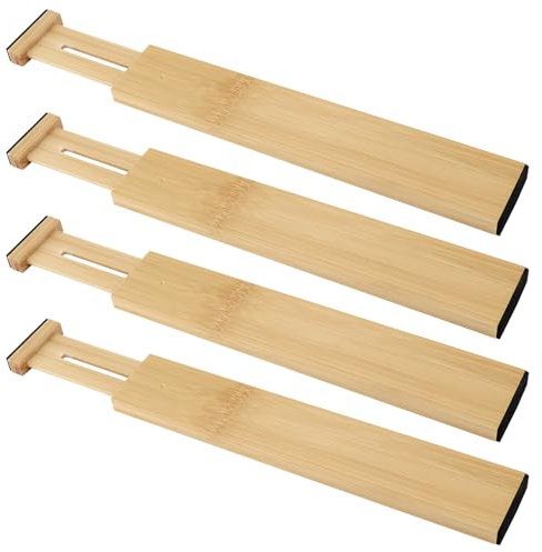 JIEHIN 4 Stück Schubladentrenner Verstellbar Bambus, Holz Schubladenteiler Verstellbar 30-43 cm, Küchen Organizer Schubladentrenner, Schubladen Trennsystem für Küchenutensilien, Badezimmer, Kommoden