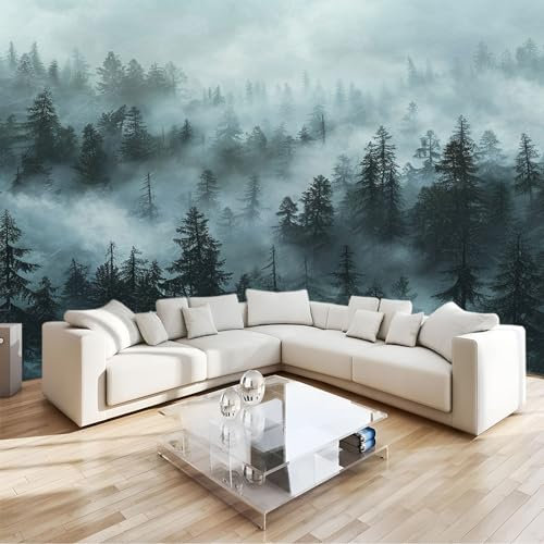 Papier Peint 3D Panoramique Forêt Brumeuse Naturelle Intissé Peinture Murale Décor Mural, Pour Salon Chambre Tv Fond Murale Décoration400 X 280 Cm