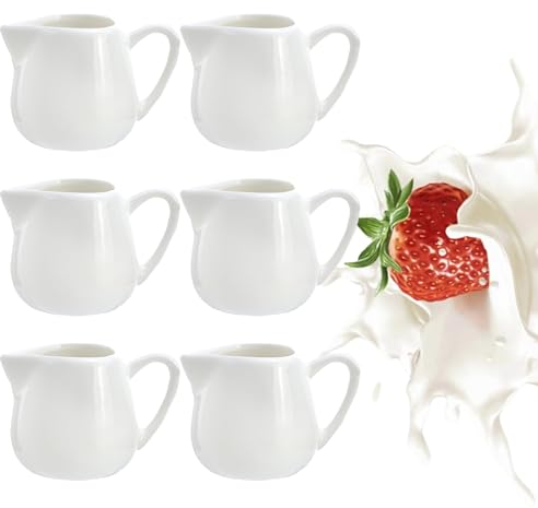 6 PCS Small White Ceramic Milk Jugs, 110ml Mini Jug Set for Coffee Bar, Home, Kitchen, Office (with Handle)