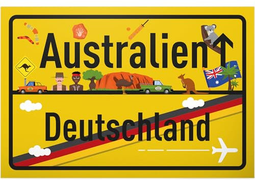 DankeDir! Australien Deutschland Ortsschild - Kunststoff Schild 30 x 20 cm - Geschenk Idee Gutschein Reise Urlaub Reisegutschein Männer & Frauen Geldgeschenk Abschiedskarte Geschenkidee Deko Karte