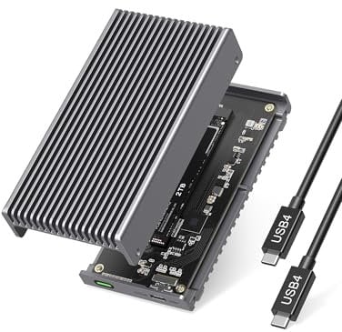 GEWOKLIY Geräuschloses 40 Gbit/s M.2 NVMe Gehäuse, USB C Aluminium externes SSD-Gehäuse, kompatibel mit Thunderbolt4/3 8 TB SSD-Adapter, PCIe Gen4 M.2 SSD-Reader, passend für 2280/2260/2242/2230 mm