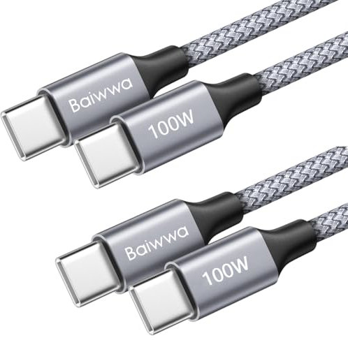 Baiwwa USB C Cable 2M, 2-Pack C to C Charger Cable, 100W Fast Charging USBC Lead for Samsung Galaxy S25 S23 Plus A55 A16 A15 A35, Pixel, Redmi -Grey