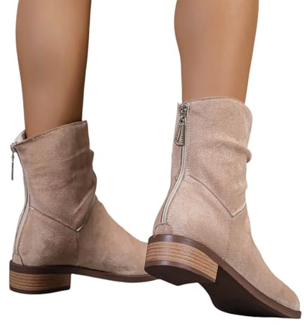 Stiefeletten Damen mit Absatz Wildleder Westernstiefel Braun Stiefel Cowboystiefel Elegant Bequemer Cowboy Ankle Boots Halbhoch Damenstiefel Winterstiefel