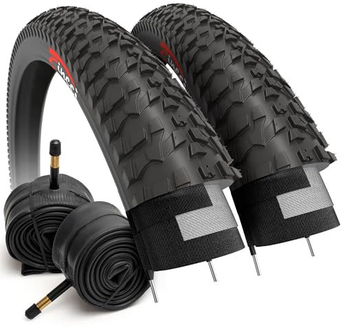 Fincci Fahrradreifen 20 Zoll – Set Faltbare MTB Reifen 20 x 1.95 Zoll mit 2X 20-Zoll Schrader Schläuchen, FahrradMantel 53-406 für Kinder, Teenager & Erwachsene, BMX, City, Road & MTB – 2er Pack