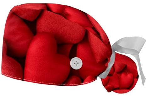 FQURFHY 2 Stücke，OP-Hauben für Frauen，Kochmütze，Pflege-Haarnetz,Für den Chirurgen,Rote Herzen