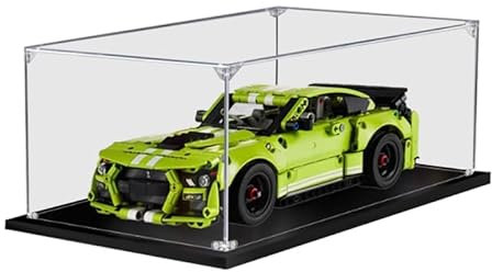 HCAEIOFJ Transparente Acryl-Vitrine für LegoTechnic 42138, anwendbar für Ford Mustang Shelby GT500, entworfene Displaybox, Geschenk (nur Vitrine) (schwarze Unterseite)