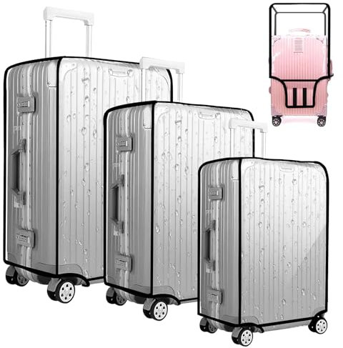 APKOL 3 Pezzi Custodie Protettive per Valigie Impermeabile 20+24+28 Pollici Protettore di bagagli Trasparente PVC Luggage Cover Anti-polvere Antigraffio per valigia adatta per i viaggi
