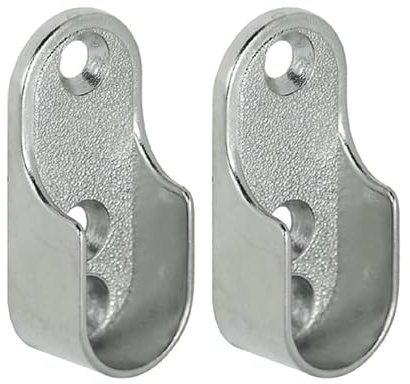 Dzina Wardrobe Rod Rail Socket End Support, Oval Bracket 15mm x 32mm, Nickel Plated (Pack of 2)