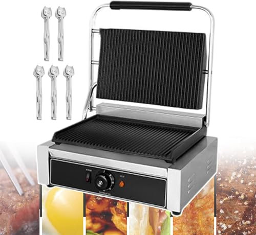 forplubossmmp Electric Sandwich Toaster & Deep Fill Toastie Maker, Commercial Sandwich Press Grill, Sandwich Makers & Bread Presses w/Non-Stick Plates, Stainless Steel, Easy To Clean (Grooves),2200W