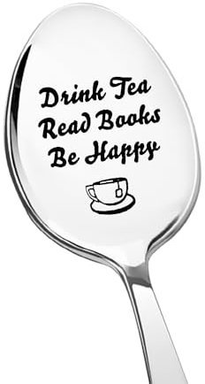 Son Daughter Birthday Gifts for Tea Book Lover Gift for BFF Best Friend Friendship Gifts for Women Men Drink Tea Read Books Be Happy Spoon Gift for Girlfriend Boyfriend Book Tea Lovers Gifts