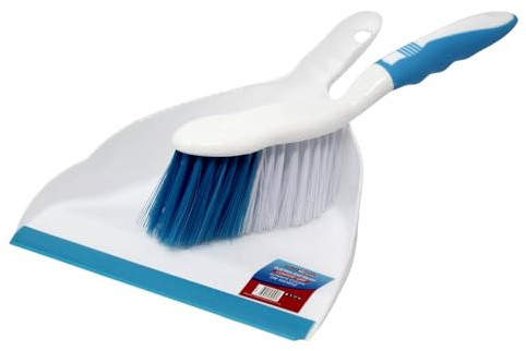 BH | Dustpan and Brush Set | Plastic | White Blue| 1 Set | Soft Grip Ergonomic TPR Handle | Portable Household Cleaning Brush & Dustpan Combo for Home, Kitchen and Office Use - by Best House