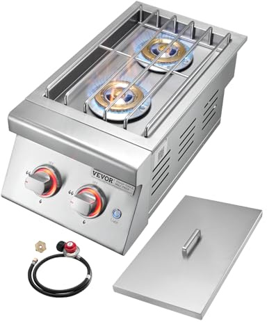 VEVOR Doppelgrill-Seitenbrenner, 2 x 17.000BTU Flüssigpropan Seitenbrenner für Außenküche, umwandelbar auf Erdgas, 304 Edelstahl Eingebaute Doppelbrenner mit LED für BBQ Grill Island