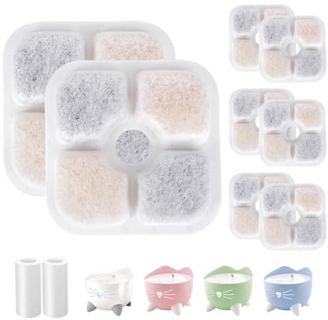 8 Stück Katzenbrunnen Filter für Catit Filter Trinkbrunnen mit 1 Schläuche, Dreifach-Filtersystem mit Harzaktivierter Kohle zum Filtern Großer Mengen von Verunreinigungen