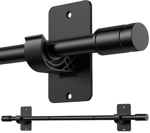PeSenp Curtain Poles No Drilling 84-122cm, 16mm Diameter No Drill Curtain Pole, Black Metal Curtain Rod No Drill with Adhesive Brackets, Perfect for Renters and Temporary Installations