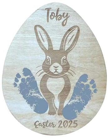 LIbgiubhy Handabdruck-Kunstschild mit Ostermotiven, 3D-Holzmeilensteine, Oster-Gedenktafel für Babyzimmer und Fotos