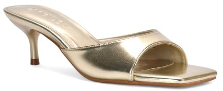 ESSEX GLAM Women's Square Toe Stiletto Kitten Heel Sandals Ladies Gold Metallic Slip On Heeled Mule Evening Party Shoes Size 5