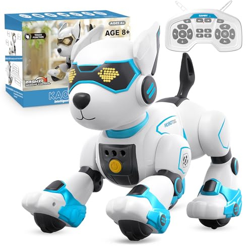 PRANITE Chien Robot, Chien Robot Programmable pour Enfants Télécommandé, Rechargeable, Imitation d'animal, Contrôle Vocal, Contrôle par Gestes, Musique, Danse, pour Garçons et Filles
