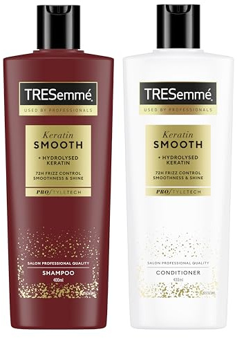 TRESemmé Keratin Smooth Shampoo & Conditioner Keratin Smooth Haarpflege Bundle mit hydrolysiertem Keratin 400 ml + 400 ml 2 Stück